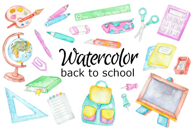 WATERCOLOR CLIPART back to school teacher supply children example image 1