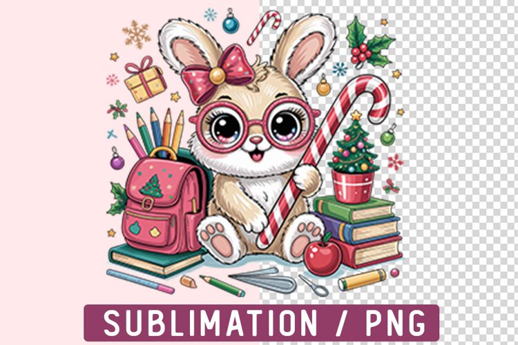 Back to School Bunny Sublimation Png example image 1