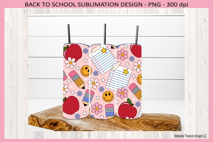 Back To School Retro 20oz Straight Tumbler Wrap, Coaster Png