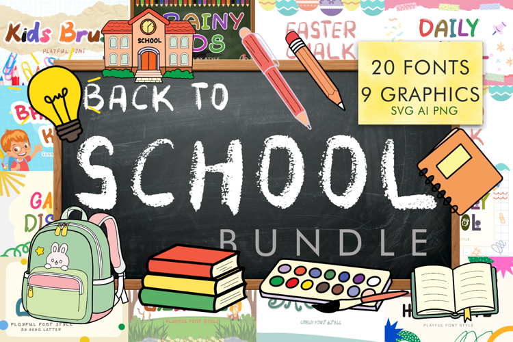 Back to School Fonts & Graphics Bundle