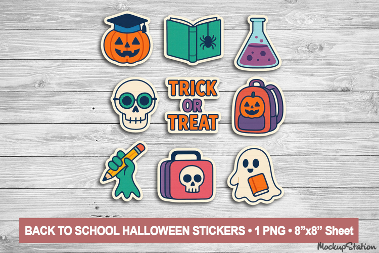 Back to School Halloween Stickers PNG, Spooky Y2K Clipart