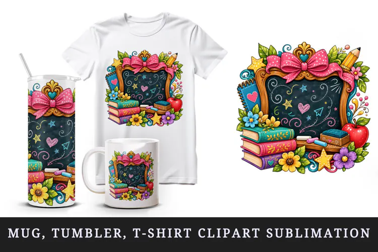 Back to school tumbler, mug wrap, clipart sublimation design