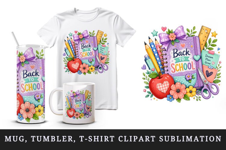 Back to school tumbler, mug wrap, clipart sublimation design example image 1