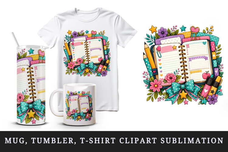 Back to school tumbler, mug wrap, clipart sublimation design example image 1