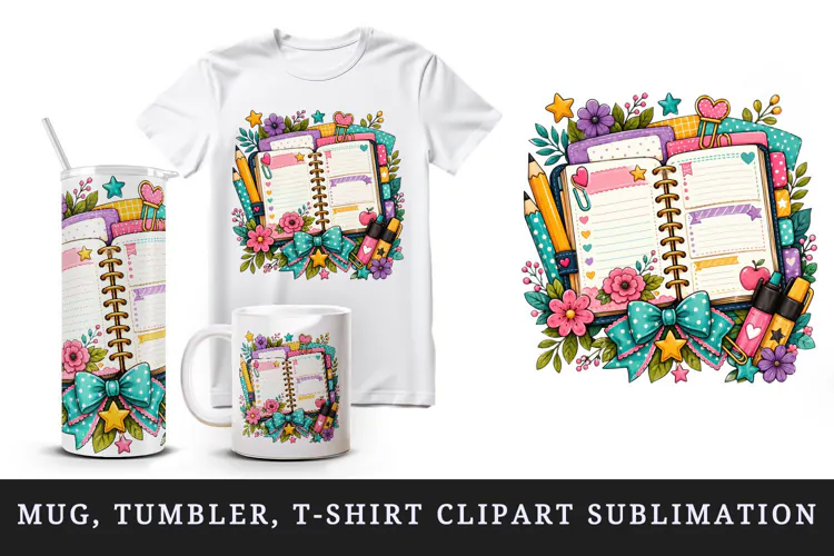 Back to school tumbler, mug wrap, clipart sublimation design