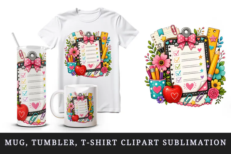 Back to school tumbler, mug wrap, clipart sublimation design