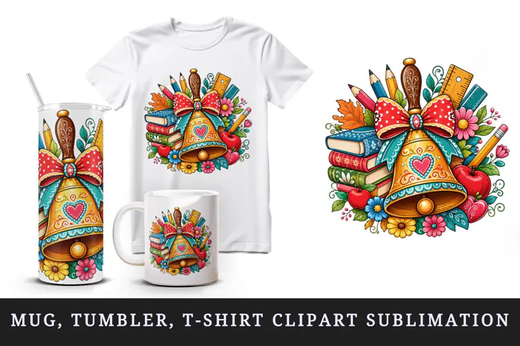 Back to school tumbler, mug wrap, clipart sublimation design