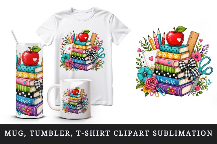 Back to school tumbler, mug wrap, clipart sublimation design example image 1