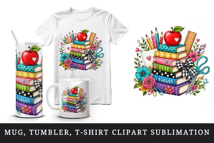 Back to school tumbler, mug wrap, clipart sublimation design