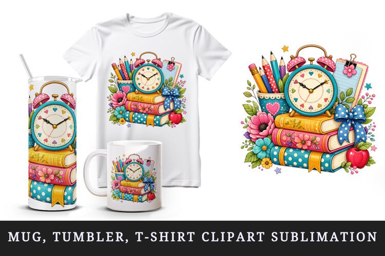 Back to school tumbler, mug wrap, clipart sublimation design example image 1