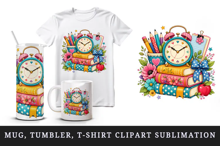 Back to school tumbler, mug wrap, clipart sublimation design