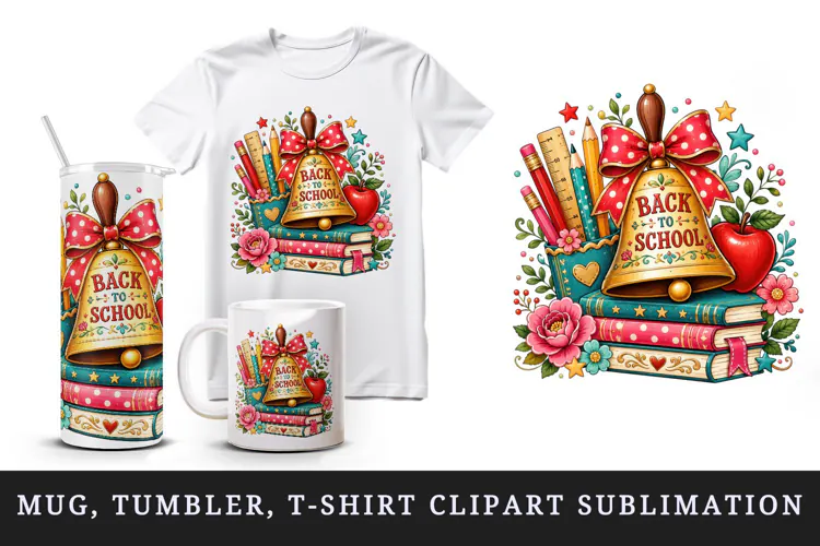 Back to school tumbler, mug wrap, clipart sublimation design