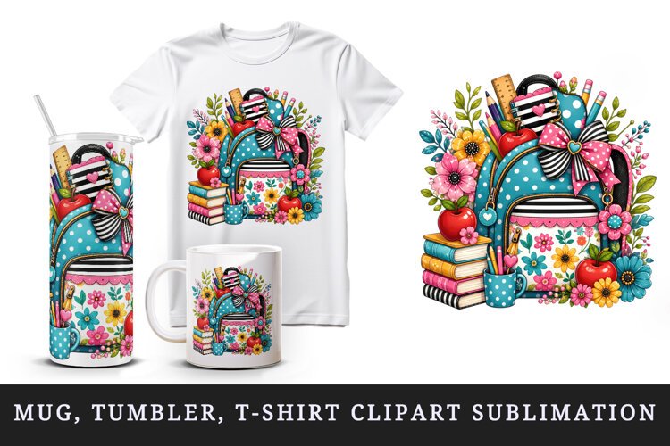 Back to school tumbler, mug wrap, clipart sublimation design example image 1