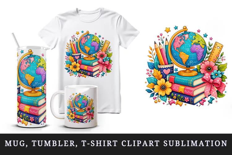 Back to school tumbler, mug wrap, clipart sublimation design