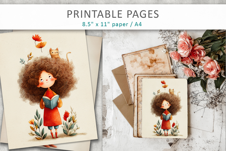 Vintage Children Illustration, old paper
