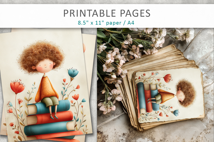 Vintage Children Illustration, school themed printable