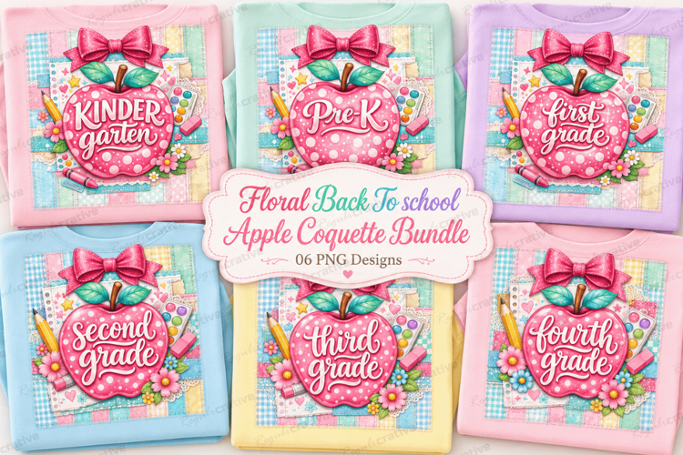 Floral Back To School Apple Coquette Bundle PNG Design | Kin