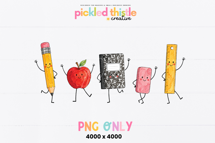 School Supplies PNG, Watercolor School Characters