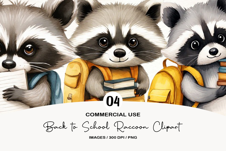 Back to School Raccoon Clipart
