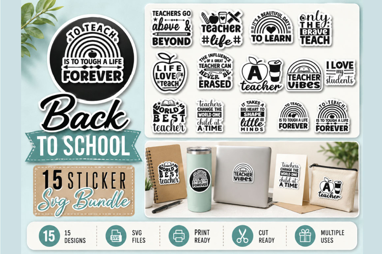 Back to School Sticker SVG Bundle