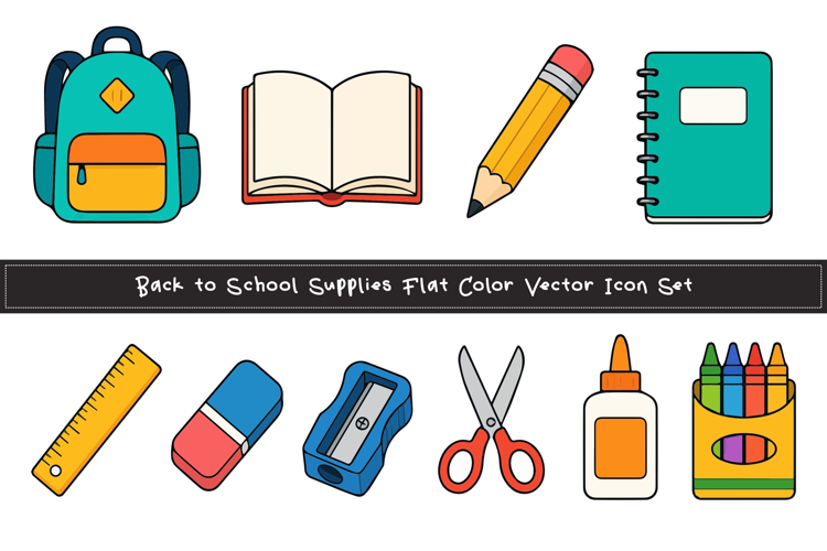 Back to School Supplies Flat Color Vector Icon