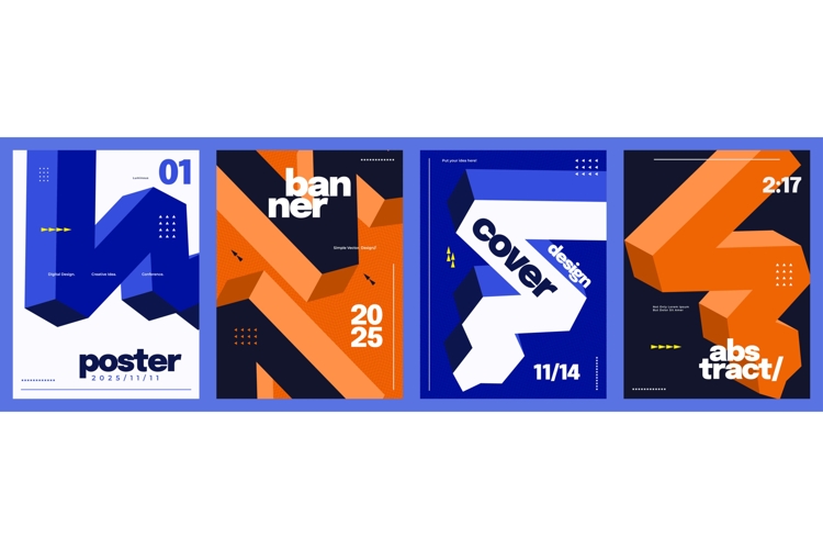 Abstract 3D Geometric Poster Set with Isometric Bold Shapes