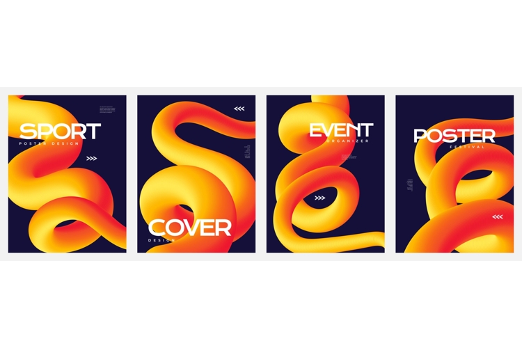Abstract Poster Set with 3D Curved Orange Lines