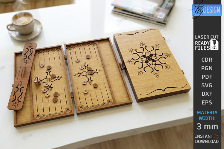 Backgammon Board Laser Cut | Board Game SVG | Glowforge File