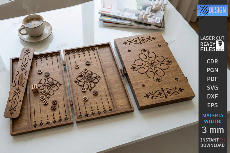 Backgammon Board Laser Cut | Board Game SVG | Glowforge File