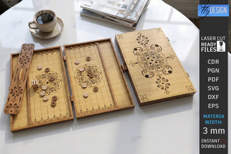 Backgammon Board Laser Cut | Board Game SVG | Glowforge File