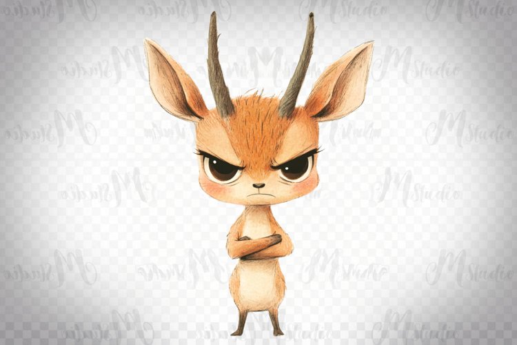 Grumpy Gazelle - Watercolor Animal Clipart PNG