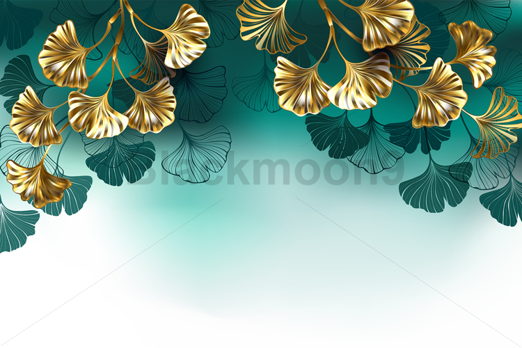 Background with golden ginkgo biloba