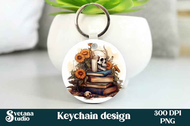 Skull flower keychain design | Halloween keychain PNG