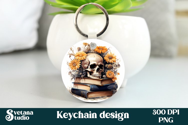Skull flower keychain sublimation | Halloween keyring