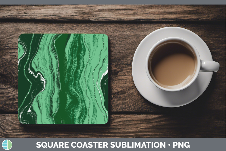 Paint Pour Green Backgrounds Square Coaster Sublimation Desi