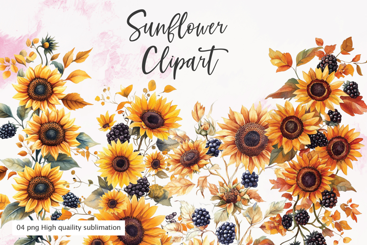 Sunflower bouquet watercolor clipart sublimation