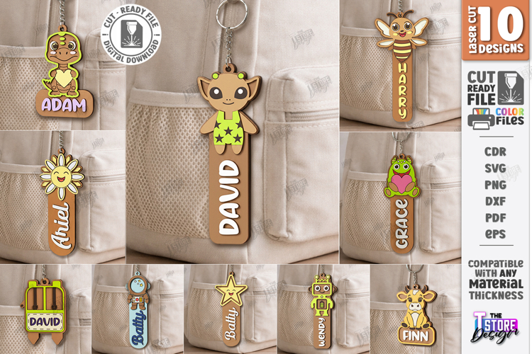 Backpack Tags Laser Cut Bundle | Keychains SVG | Name Tags
