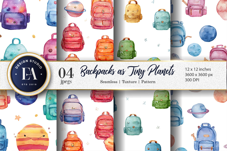 Planet Backpacks Hand-Painted Pattern Digital Paper