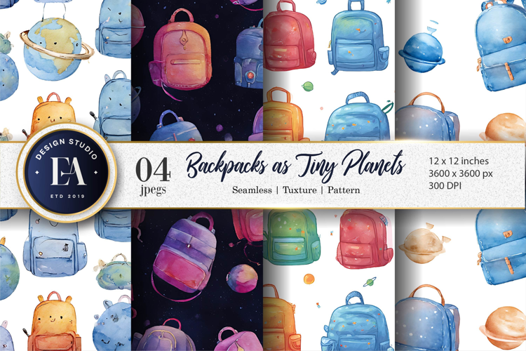 Planet Backpacks Hand-Painted Pattern Digital Paper