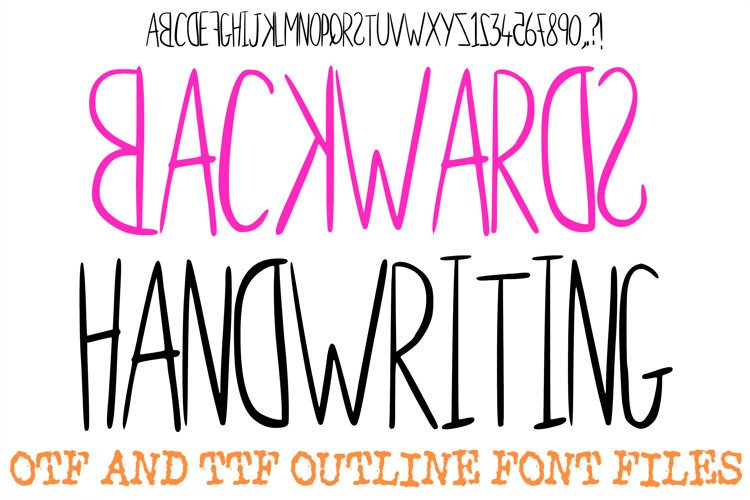 Backwards Handwriting ABC Font Hand Drawn Letters Alphabet OTF TTF by Squeeb Creative