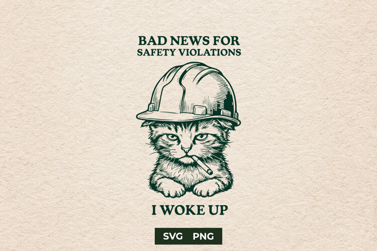 Sarcastic Construction Cat Hard Hat Meme SVG example image 1