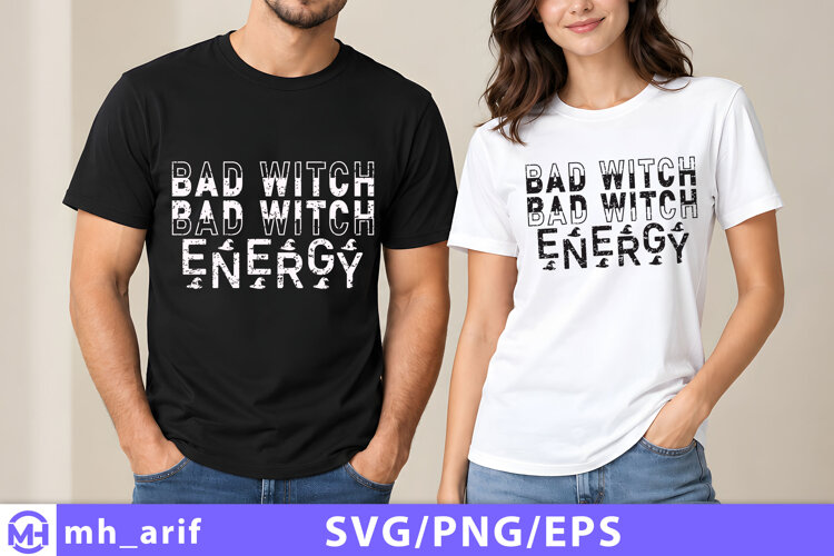 Bad Witch Energy Halloween Fall Quote PNG T-shirt Design example image 1
