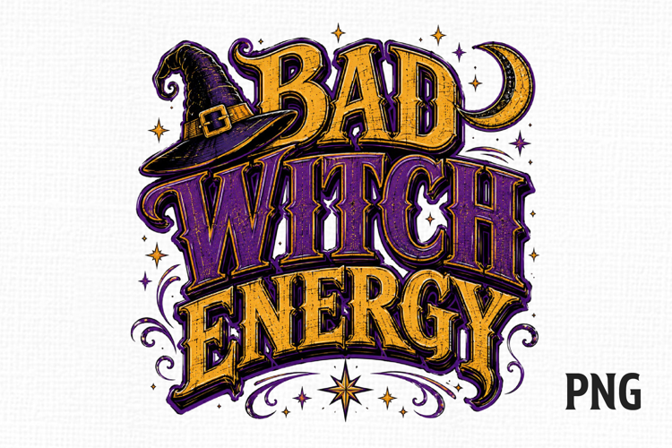 Bad Witch Energy Vintage Halloween Typography PNG
