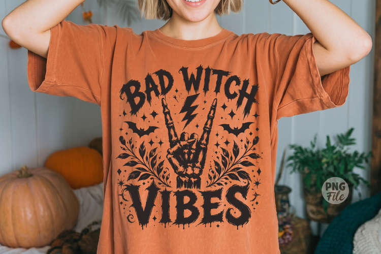 Bad Witch Vibes Skull Hand PNG, Bad Halloween Witch Vibes