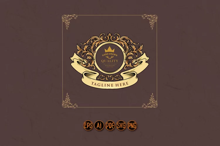 Badge vintage elegant flourish with classic ribbon