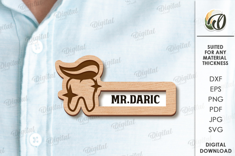 Badge with name window Laser cut. Name Tag SVG