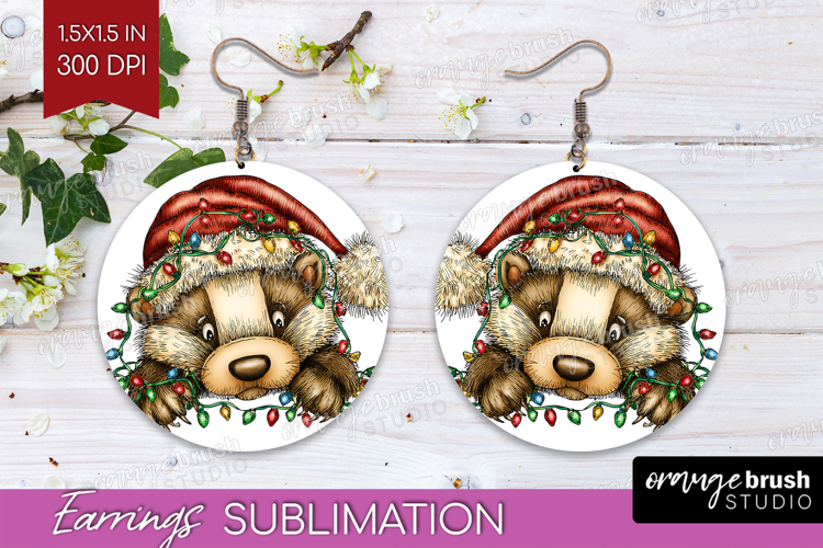 Badger Tangled In Christmas Lights Round Earrings Funny Xmas
