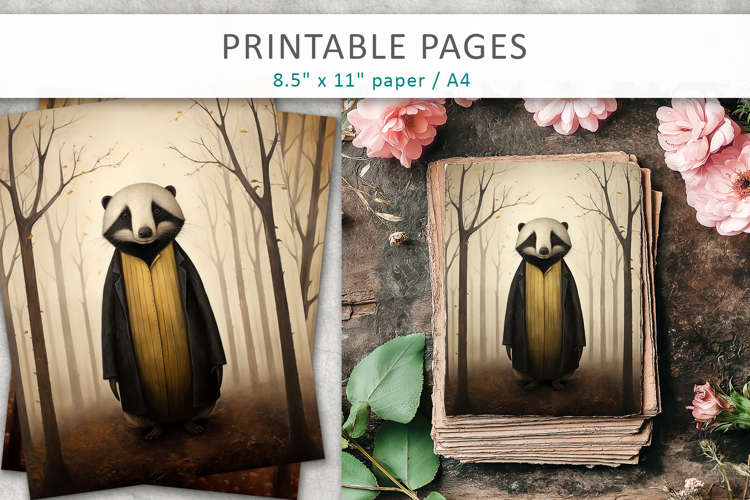 Whimsical Woodland Badger Junk Journal Pages