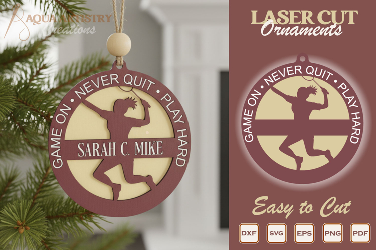 Badminton Player Ornament Laser Cut File Template