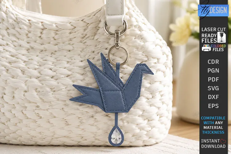 3D Leather Bag Charm Laser Cut | Origami | Dove | Accessory